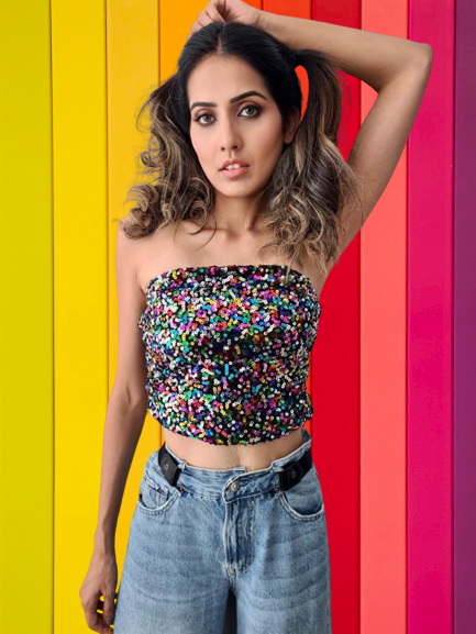 Hand Crafted Disco Glamour Sequins Tube Top