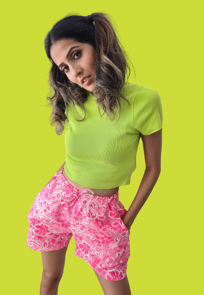 Pink flower swim shorts, deadstock fabric ethically made