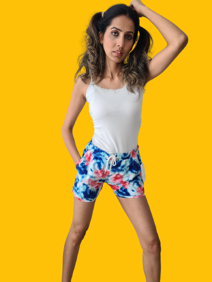 Botanical Gardens Sustainable Red and Blue roses swim shorts